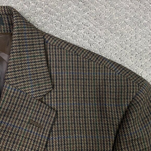 Lauren Ralph Lauren Houndstooth Blazer Sport Coat Mens 44L Brown Green Blue Wool - Picture 3 of 14